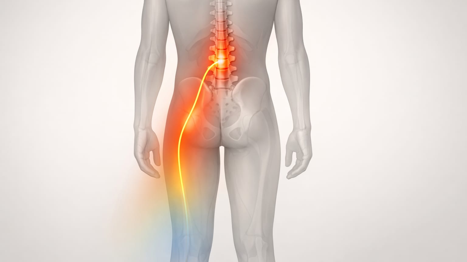 Lumbar-spine-and-nerve-pathway-illustration Vystreľujúca bolesť z platničky - radikulopatia